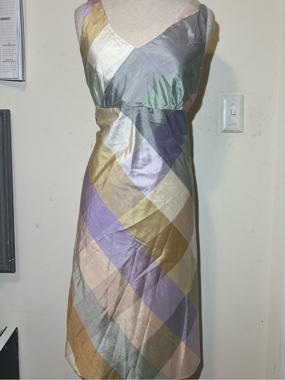 Sleeveless Pastel Plaid V-Neck Dress